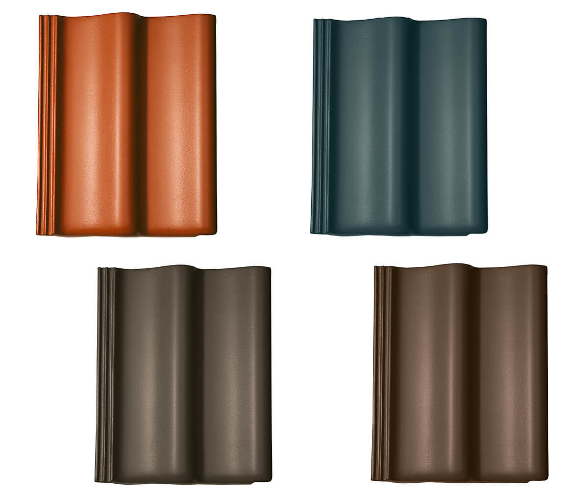 Fot. 4 Dachówki betonowe Bałtycka w kolorach (od góry): ceglanym, grafitowym, brązowym i kasztanowym.