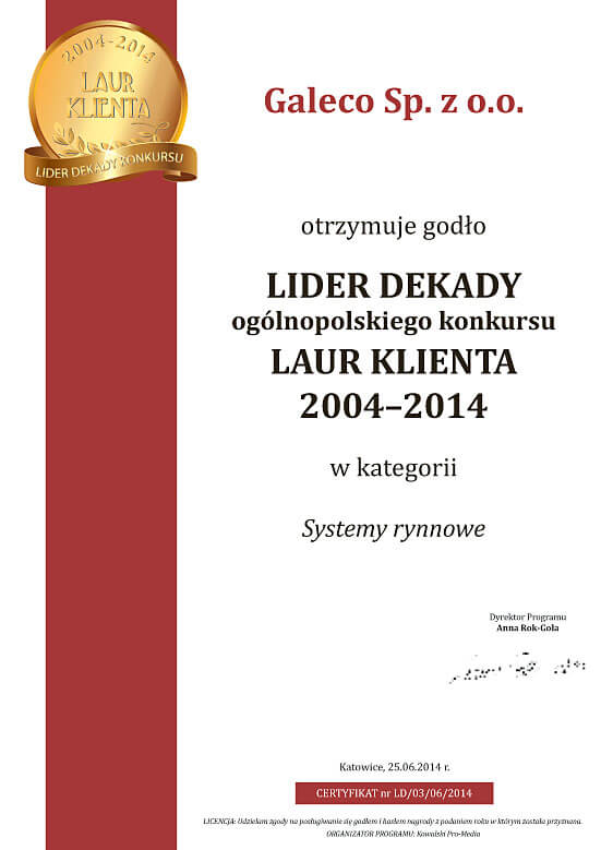 Laur Dekady2004-2014 dla Galeco