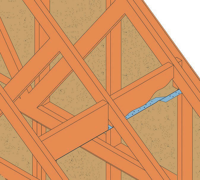 Zdj. 7. Połączenie ściany szczytowej z więźbą dachową złączami ciesielskimi.