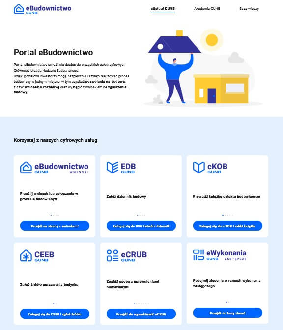 Portal eBudownictwo – widok strony e-budownictwo.gunb.gov.pl Autor GUNB
